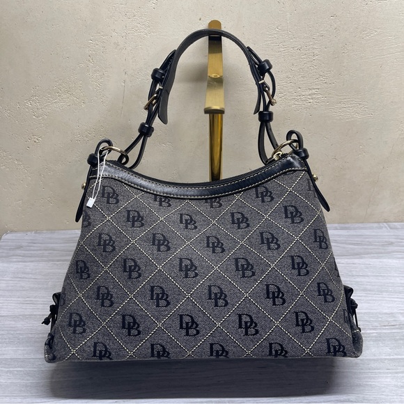 Dooney & Bourke Black Leather Trim Gray Canvas Signature Logo DB Shoulder Bag - Picture 3 of 17
